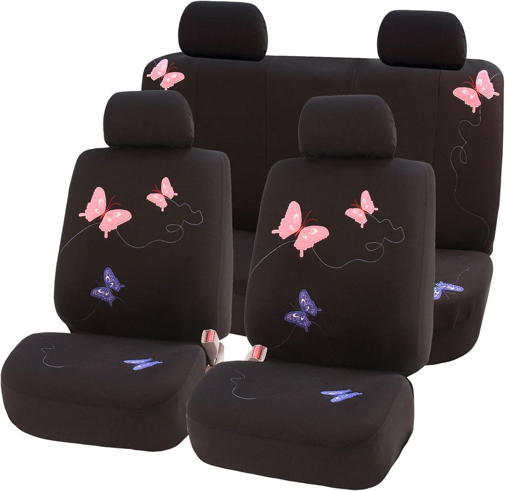 Black Butterfly Embroidery Automotive Seat Covers E869301