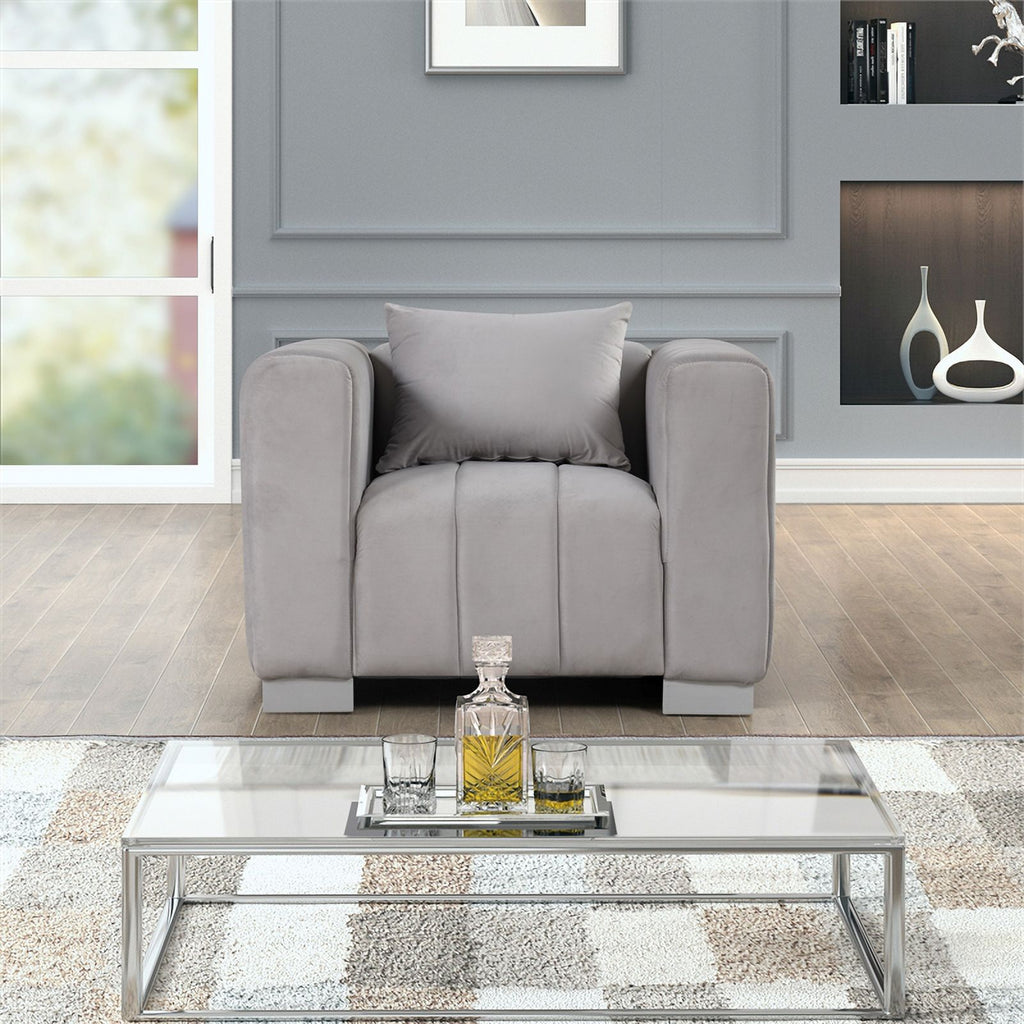Light Gray Velvet Fabric Sofa and Chair Set K62609