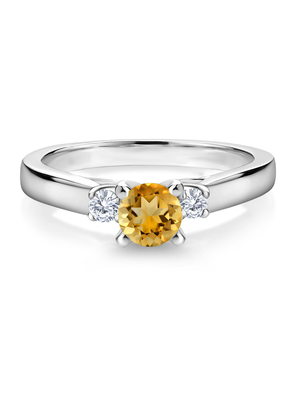 925 Sterling Silver Citrine and White Lab Grown Diamond Engagement Ring W304