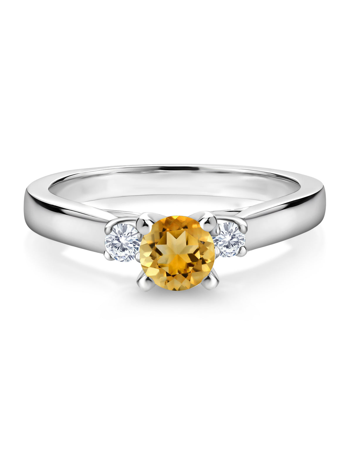 925 Sterling Silver Citrine and White Lab Grown Diamond Engagement Ring W304