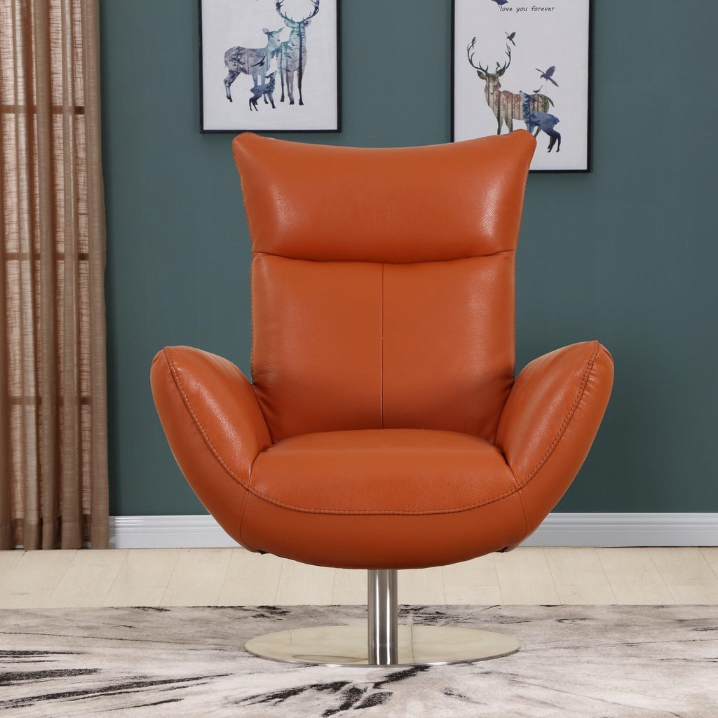 Italian Top Grain Leather Swivel Lounge Chair R348401