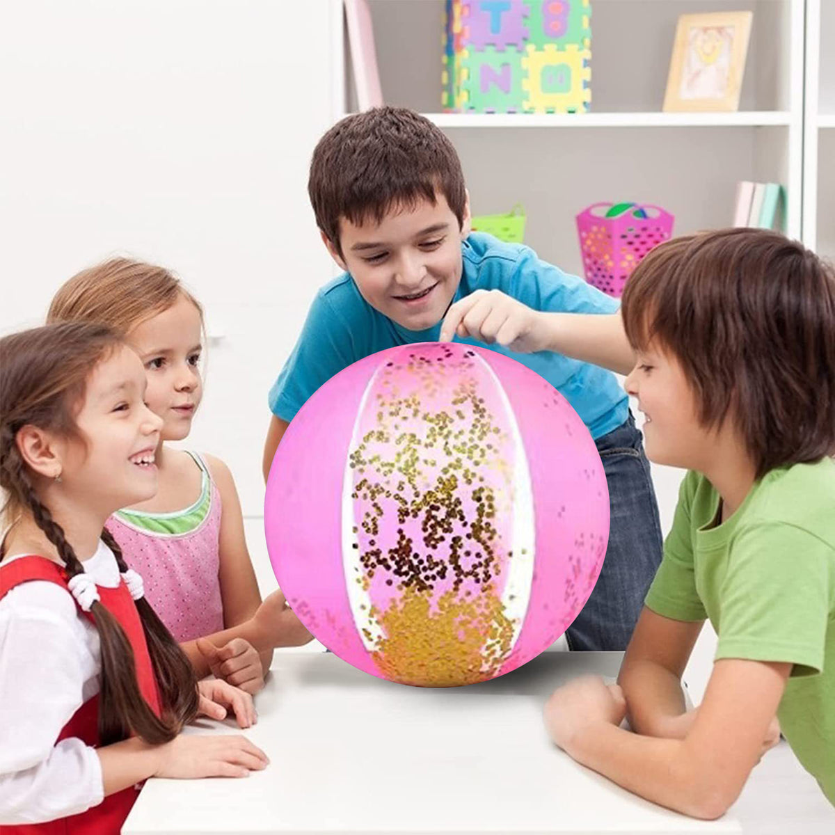 Pink Glitter Inflatable Beach Ball Set with Pump I413731