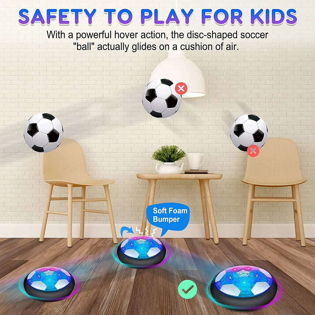 Hover Soccer Ball Toys with LED Light and Soft Foam Bumpers F922073