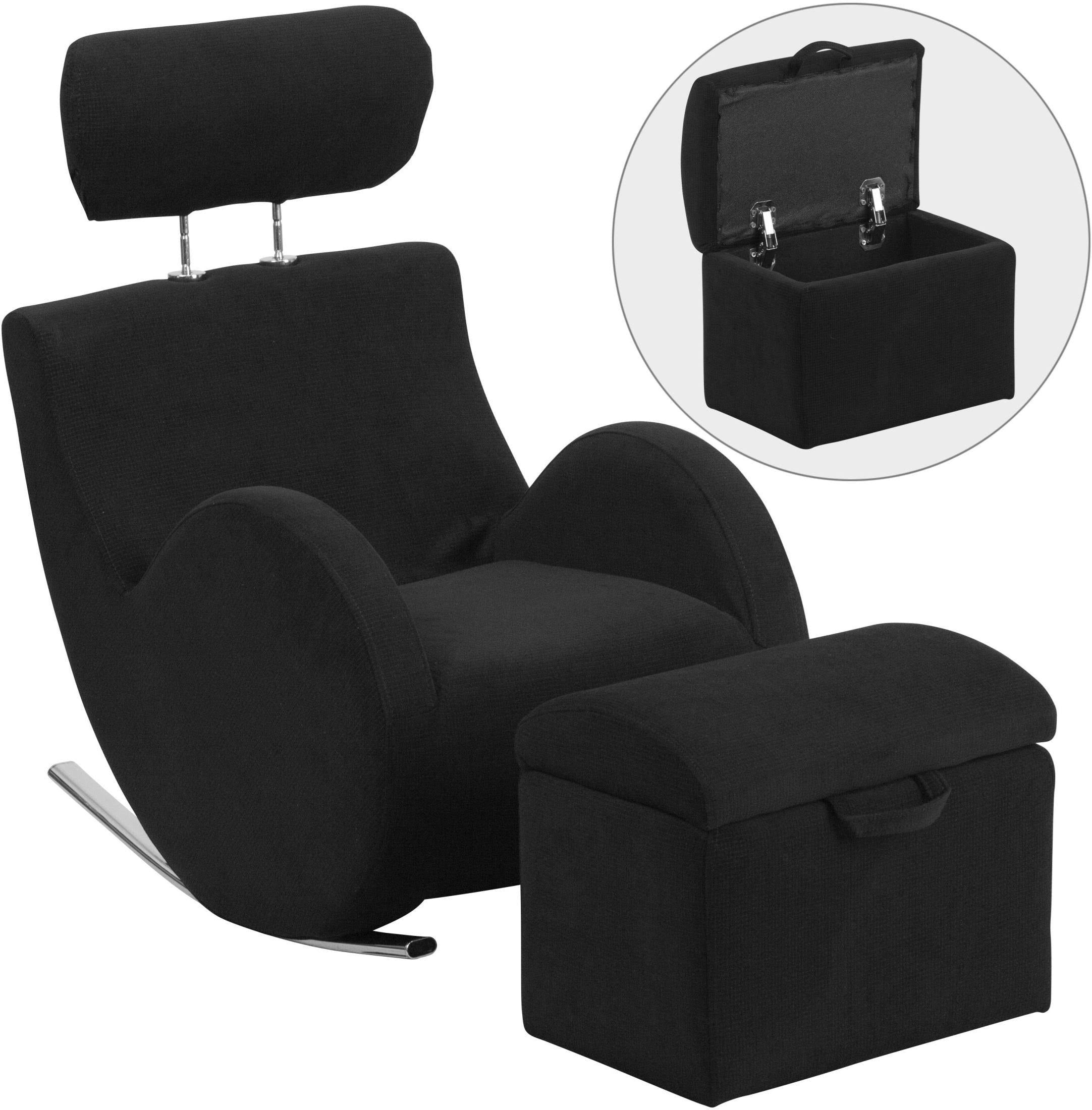 Black Fabric Rocking Chair with Storage Ottoman J87730
