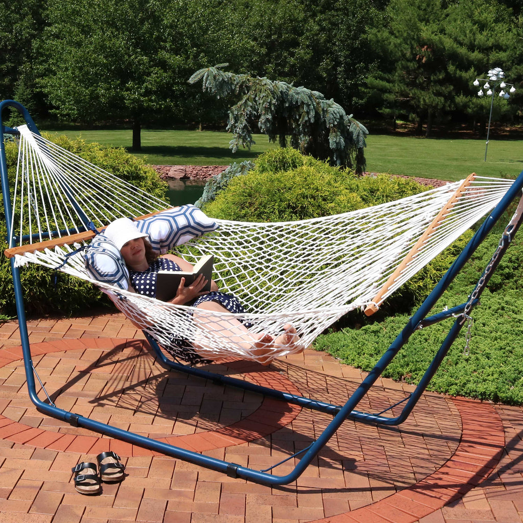 White Polyester Rope Hammock with Pillow B14216