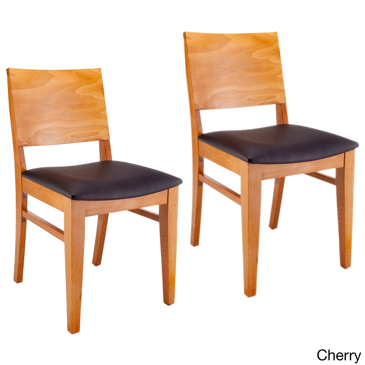 Natural Finish Wood Dining Chairs (Set of 2) with Faux Leather V58909