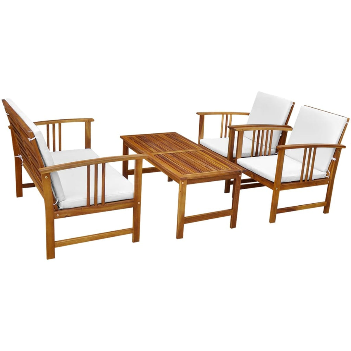 4 Piece Acacia Wood Outdoor Sectional Sofa Set with White Cushions I3068
