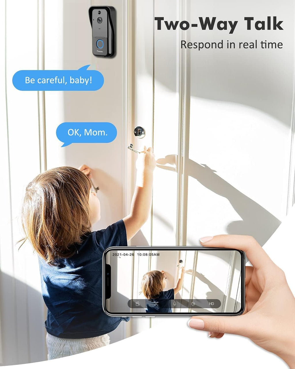 Wireless WiFi Video Doorbell with 2-Way Audio and Motion Detection J924945