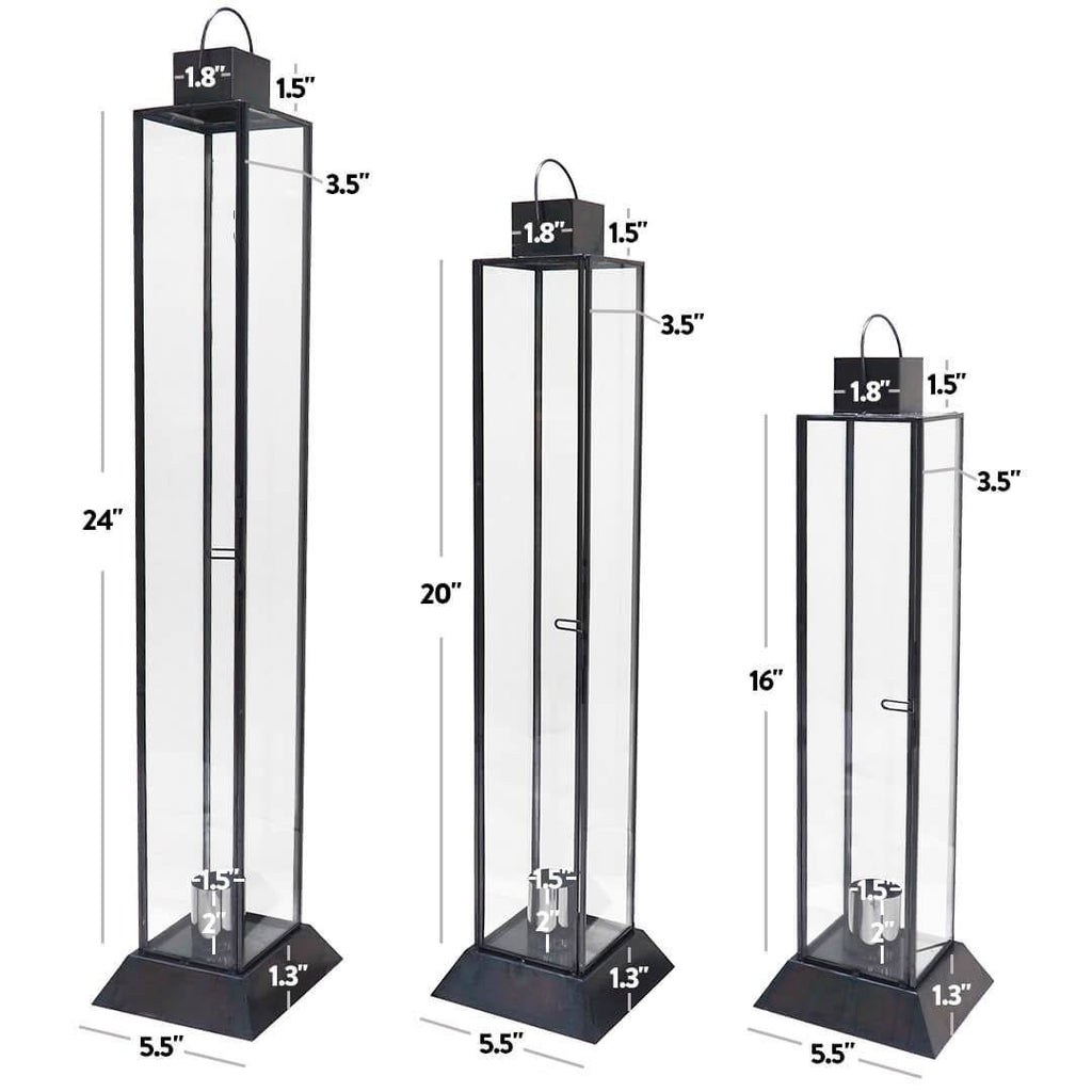 Black Glass Taper Candle Lantern Set M123477
