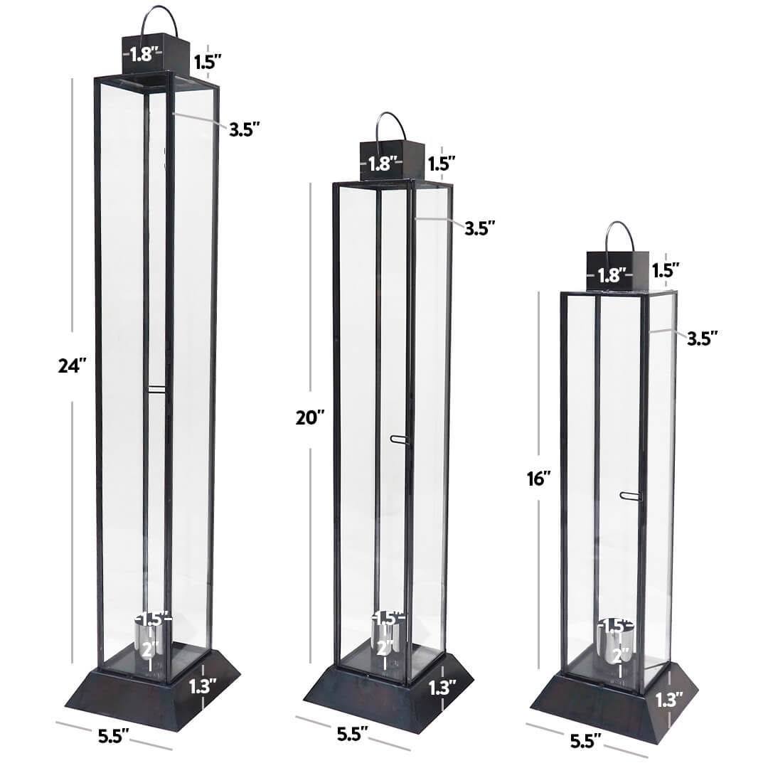 Black Glass Taper Candle Lantern Set M123477