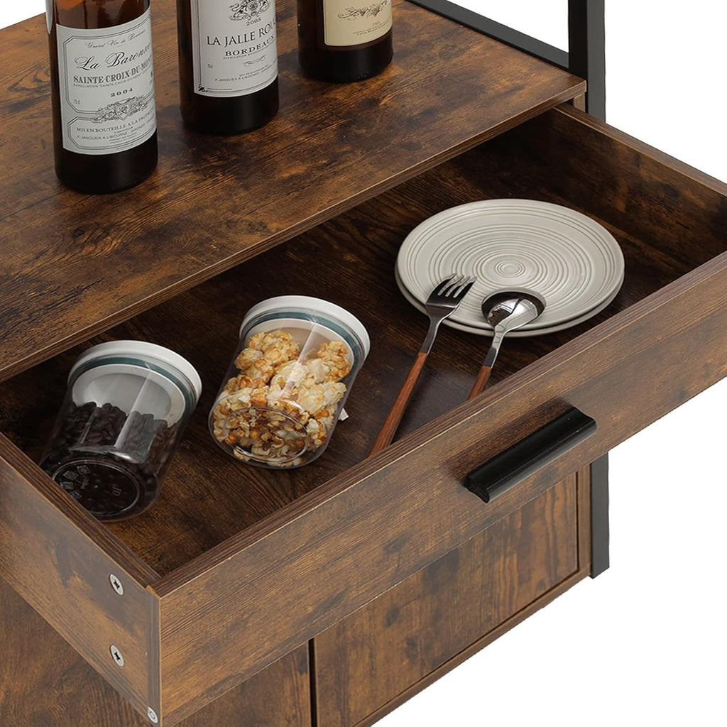 Rustic Brown Rolling Kitchen Island Cart with Drawer W65820
