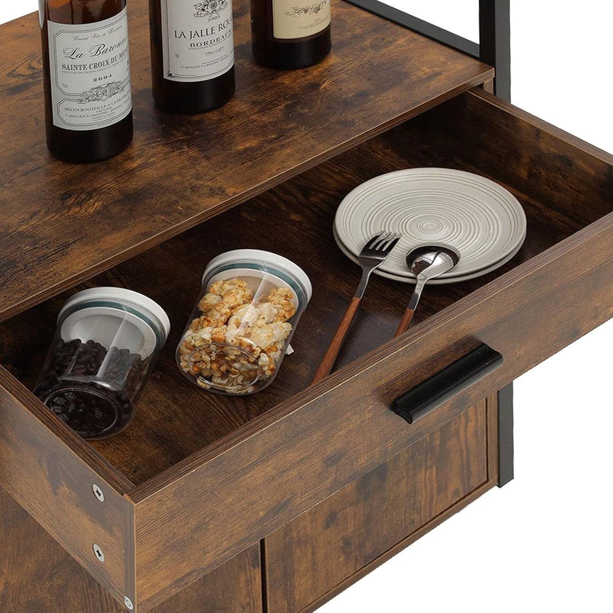 Rustic Brown Rolling Kitchen Island Cart with Drawer W65820