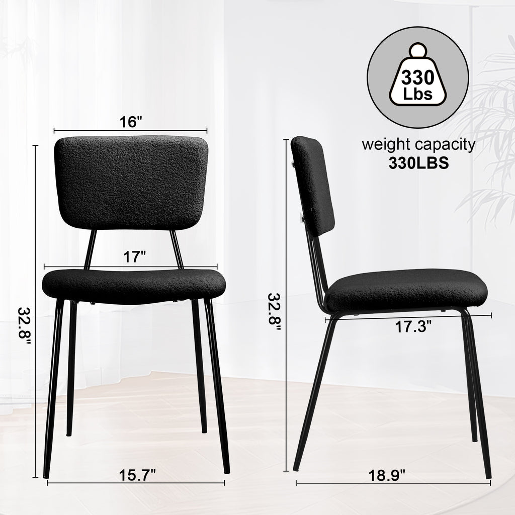 Black Boucle Dining Chairs Set of 4 with Metal Legs J9061