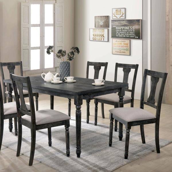 Weathered Gray Fabric Fiddle Back Side Chair (Set of 2) Q938