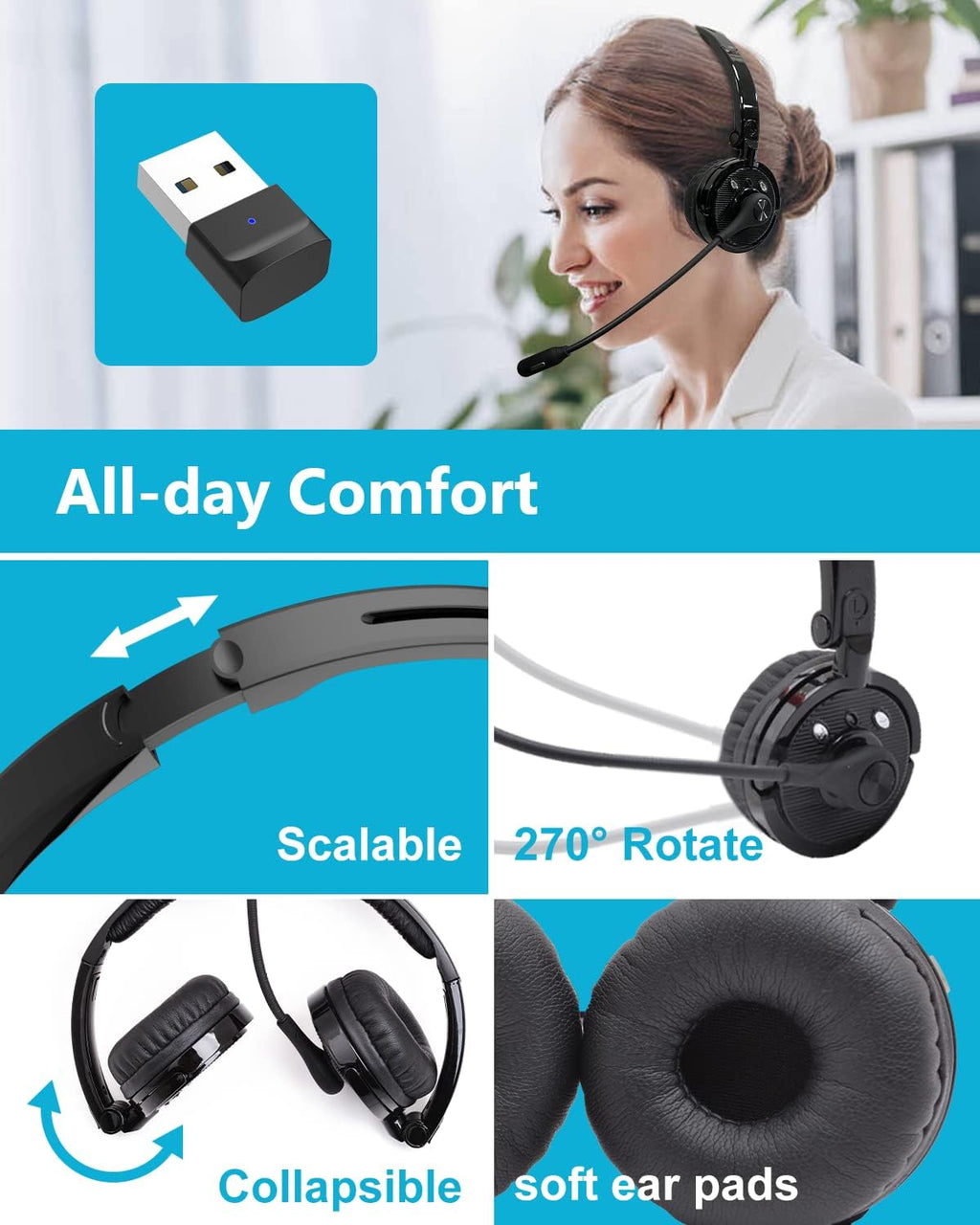 Pack of 2 Wireless Bluetooth Headset with Microphone USB Dongle X278525
