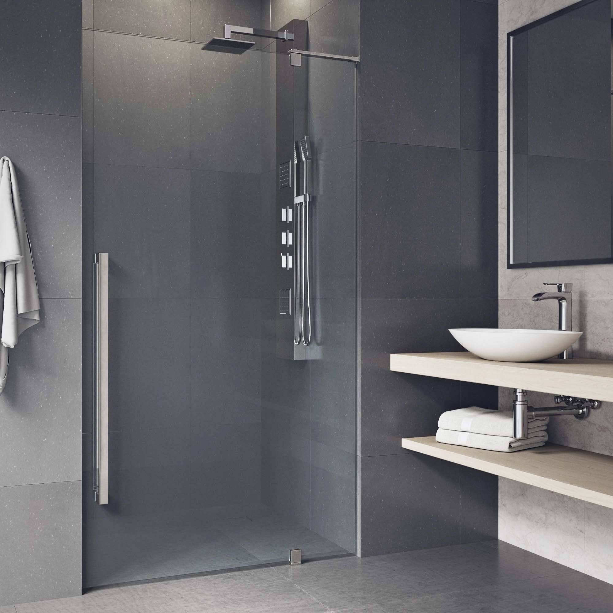 Adjustable Frameless Pivot Shower Door in Stainless Steel H62294
