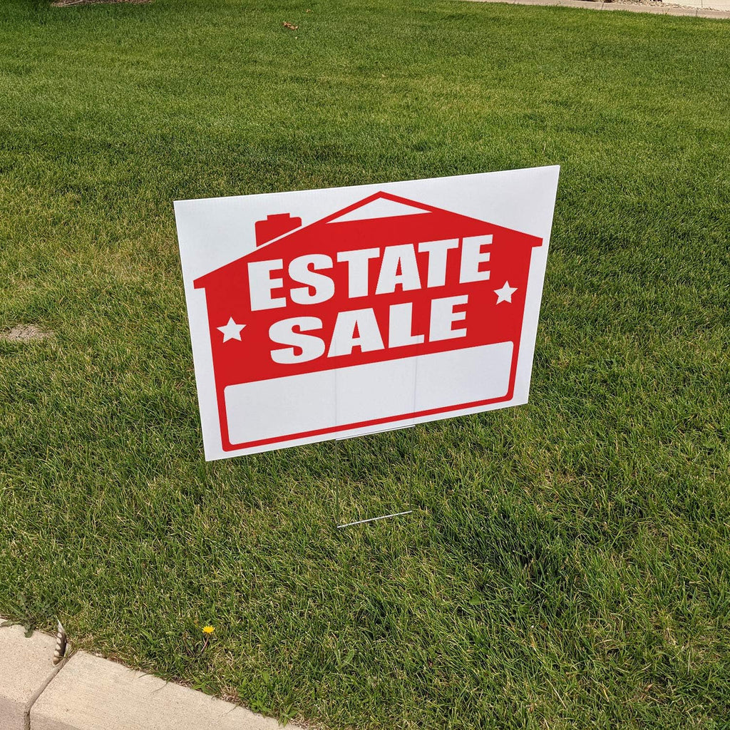 Estate Sale Yard Sign Kit, 10 Signs, Double-Sided, with Metal H-Stakes and Blue Arrow Stickers M8766