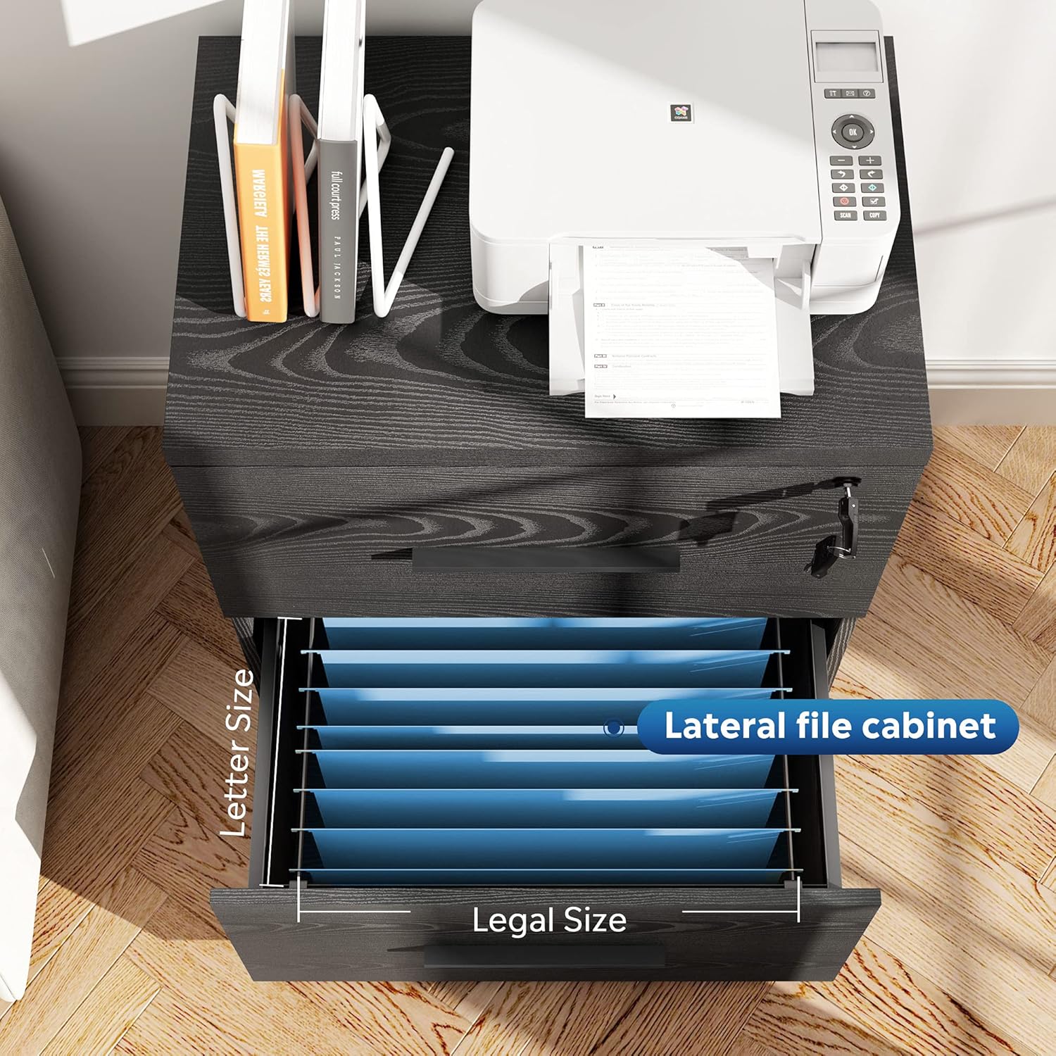 Black 2-Drawer Wood Lateral File Cabinet with Lock J2084