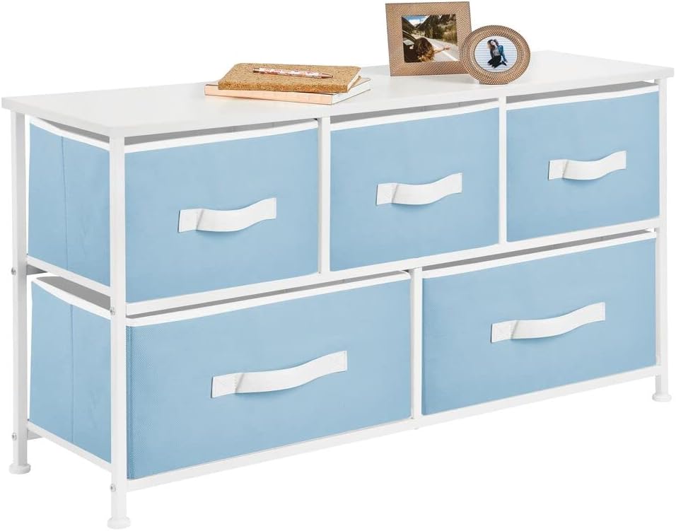 Steel Frame Wood Top Horizontal Cloth Storage Dresser with 5 Removable Fabric Drawers Z576