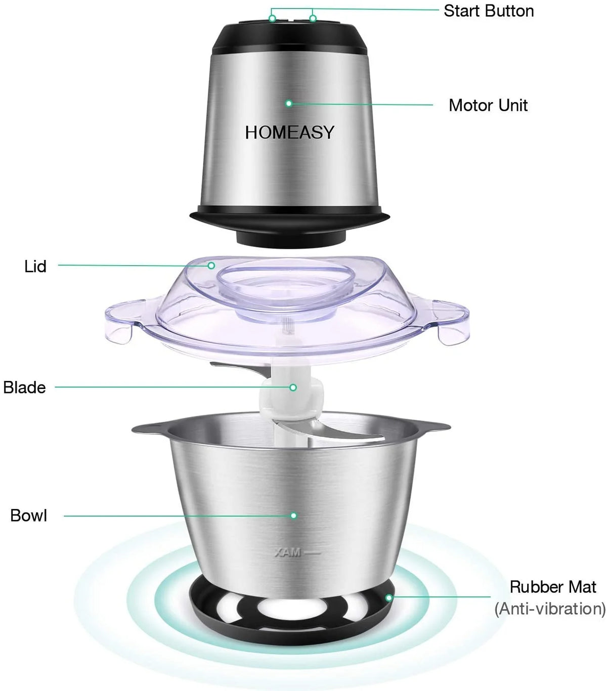 Stainless Steel Food Processor 2L 350W 8 Cups M5837