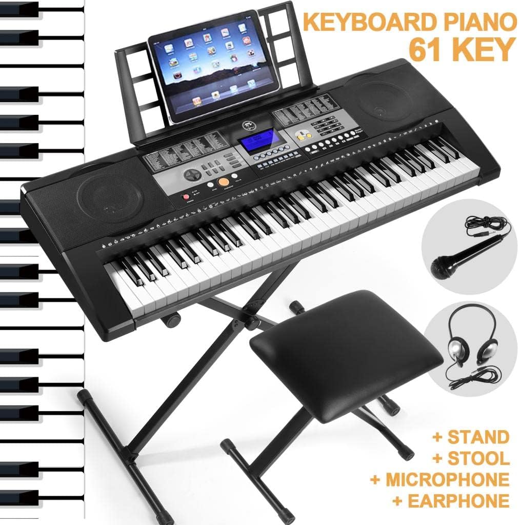 61 Key Portable Electronic Keyboard Piano with Stand and Stool T2177