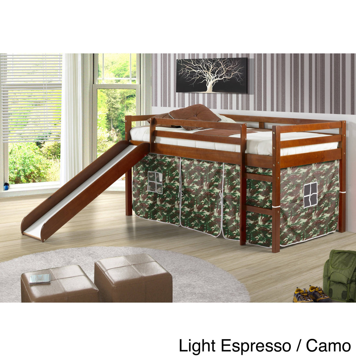 Twin Tent Loft Bed, Espresso/Pink B5676