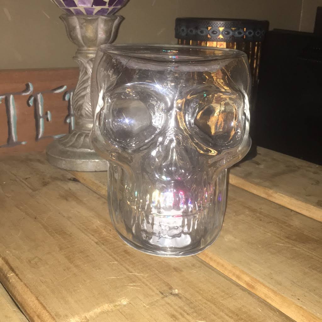 Light Up Skull 3 Wick Glass Candle Holder Y17151