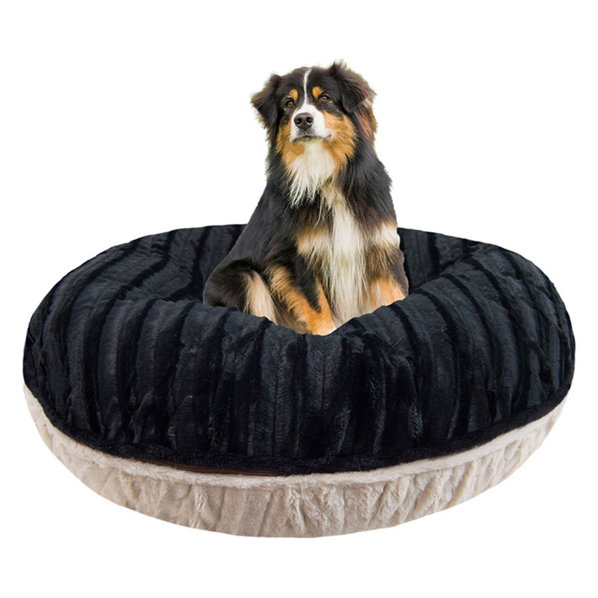 Black Extra Plush Faux Fur Bagel Pet Bed A855932