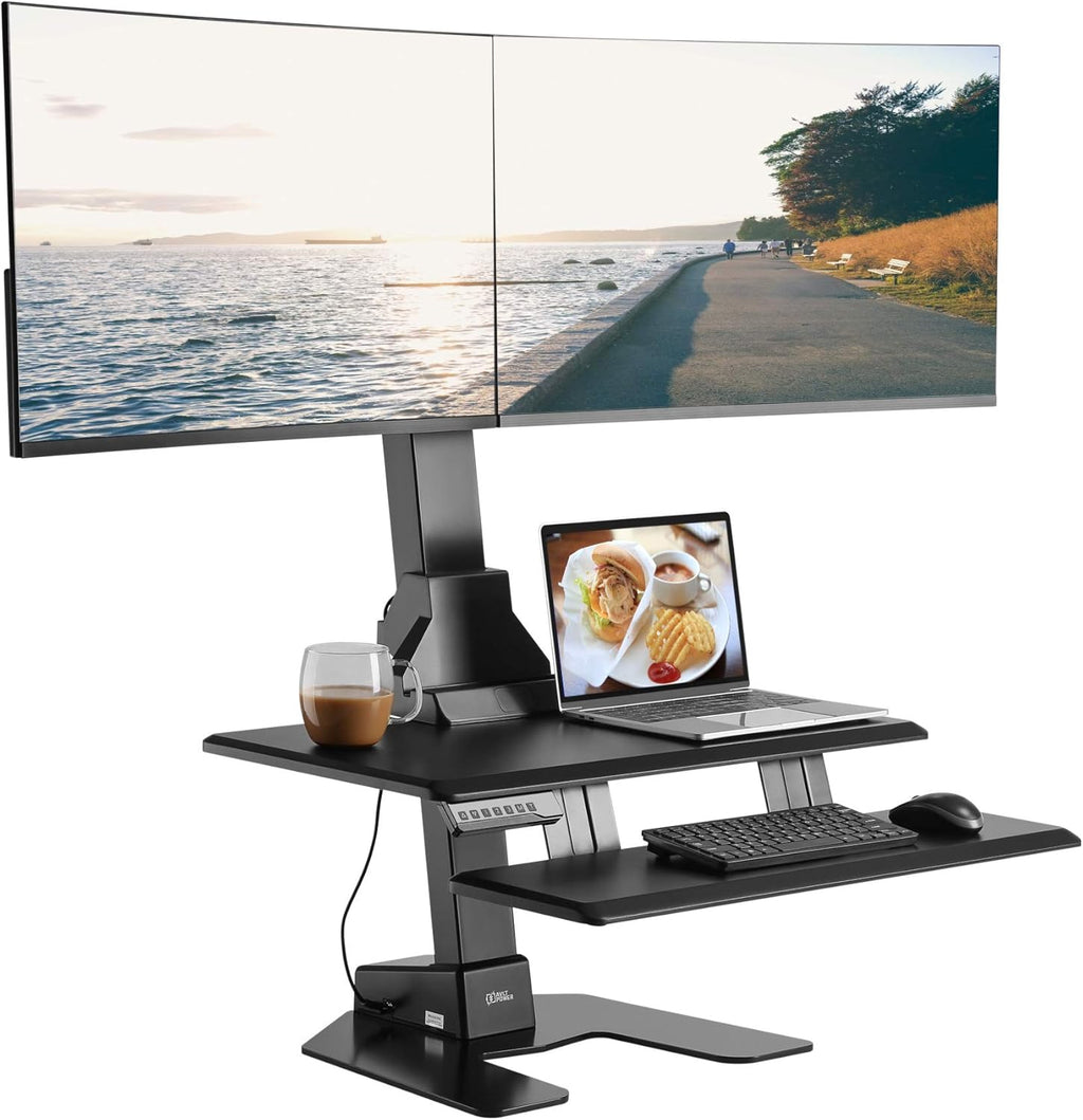 Dual 32" Monitor Electric Standing Desk with Keyboard Tray Extra Large 28"x 16" Tabletop Motorized Height Adjustable Sit to Stand Table A8964