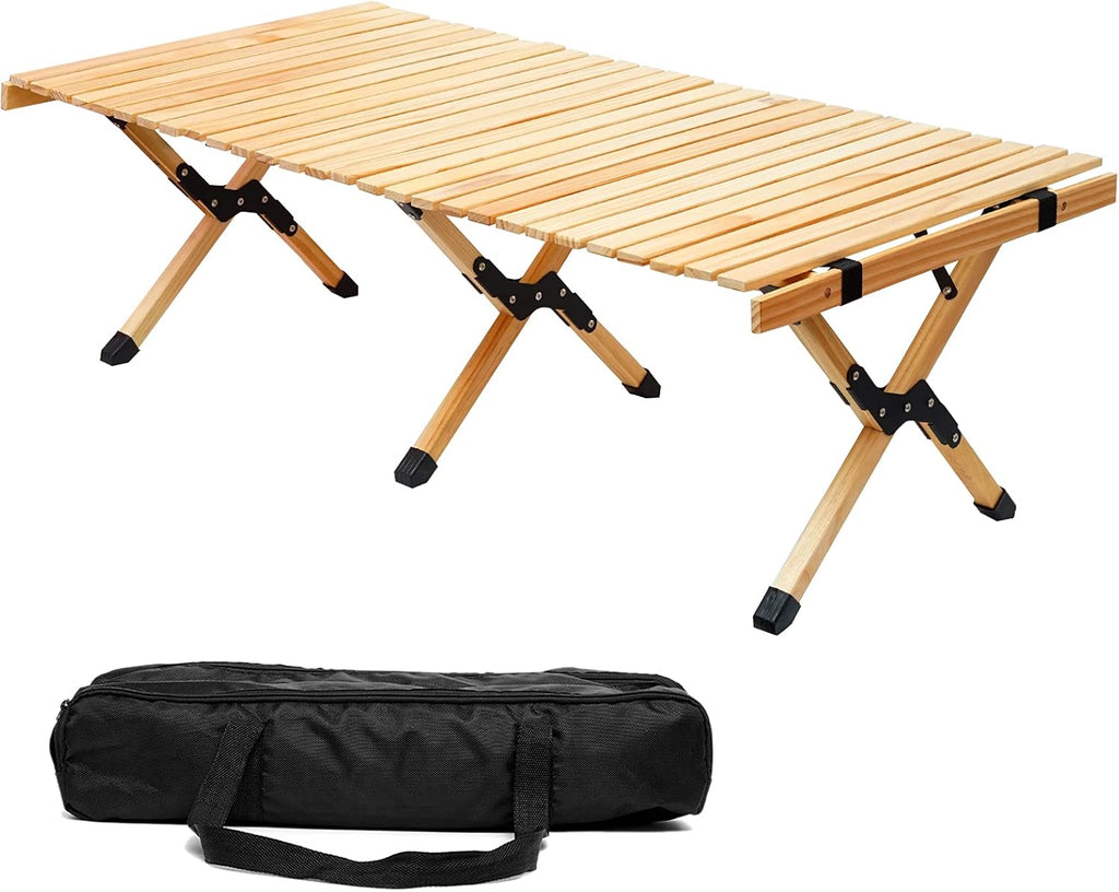 Portable Folding Wooden Camping Table with Carry Bag N99947