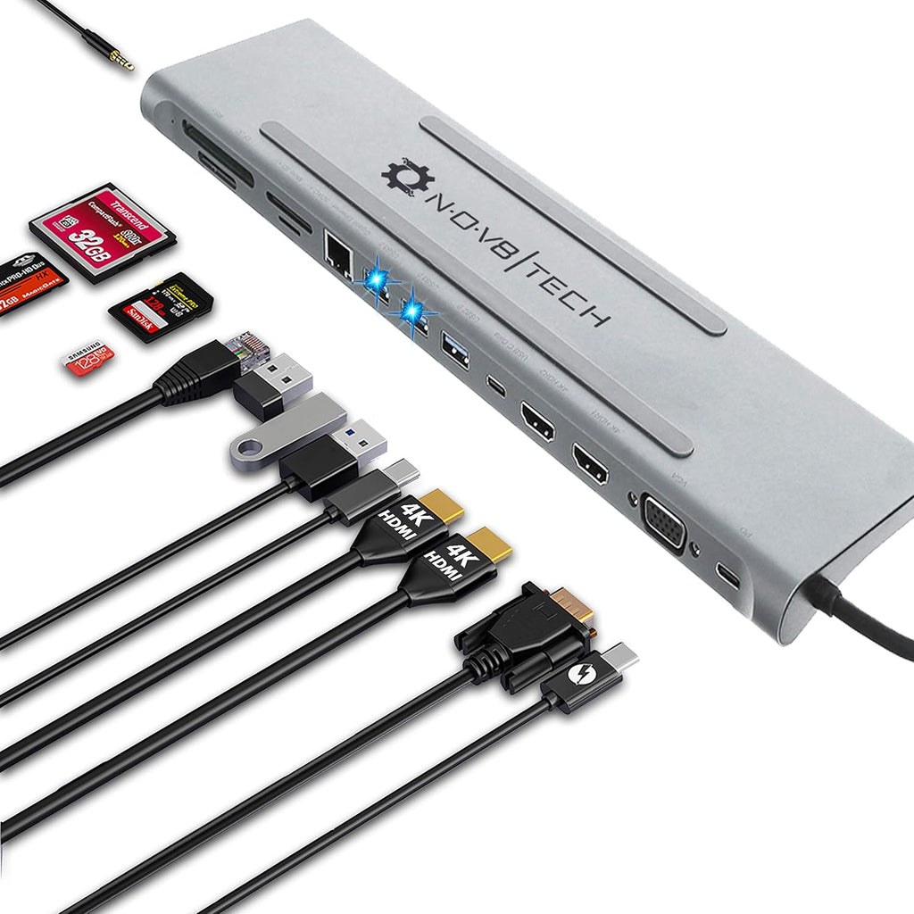 USB C Laptop Docking Station, 14in1 Triple Display 2 HDMI & VGA, 100W USB-C PD, Gigabit Ethernet, 2X USB 3, Card Reader, Audio G378843