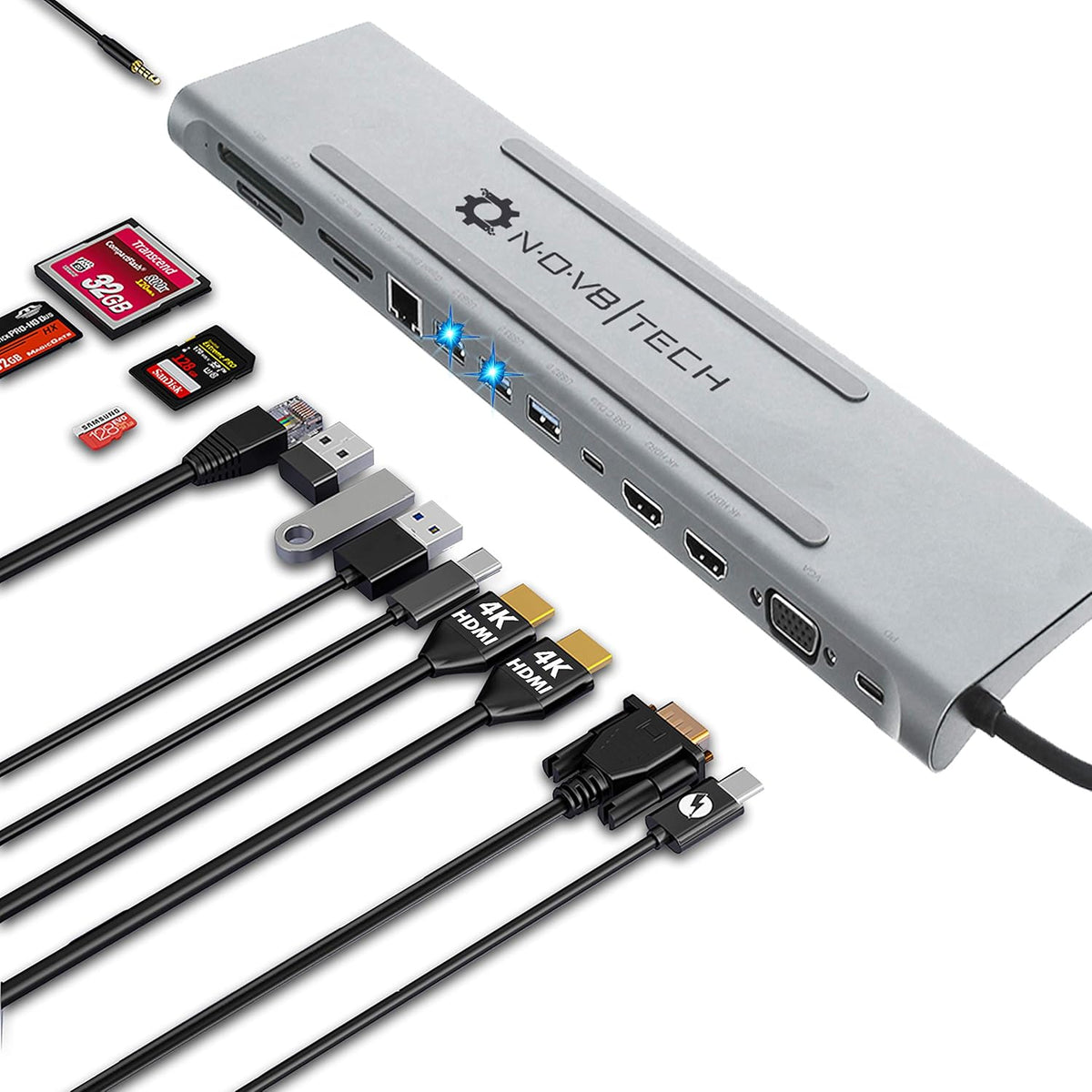 USB C Laptop Docking Station, 14in1 Triple Display 2 HDMI & VGA, 100W USB-C PD, Gigabit Ethernet, 2X USB 3, Card Reader, Audio G378843