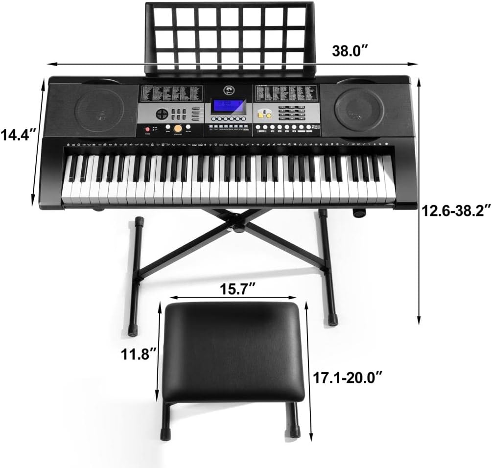 61 Key Portable Electronic Keyboard Piano with Stand and Stool T2177