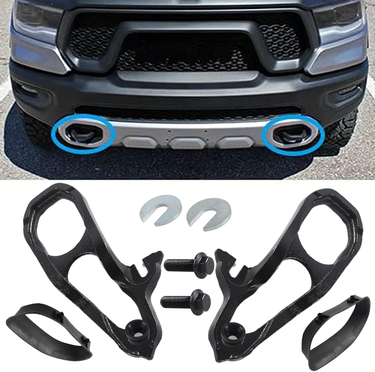 Front Car Tow Hooks Left & Right for Dodge Ram 1500 2019-2021 (Black) U7682