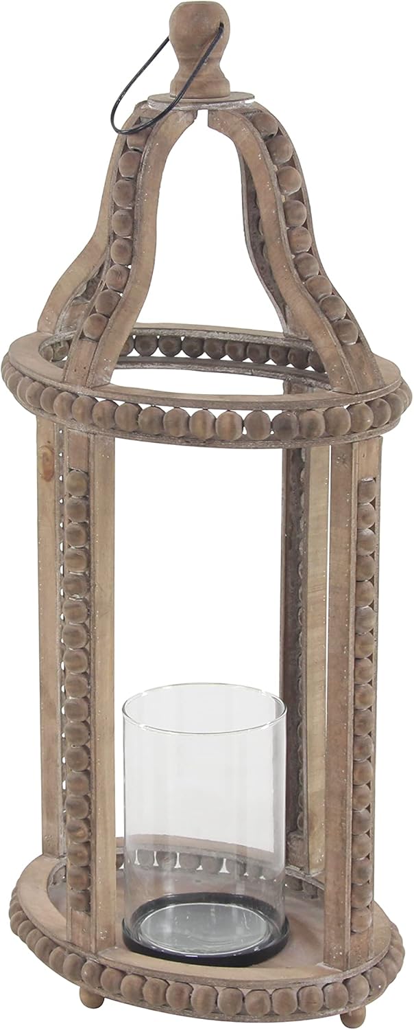Rustic Wood and Glass Candle Lantern, 10W x 29H, Brown K1794