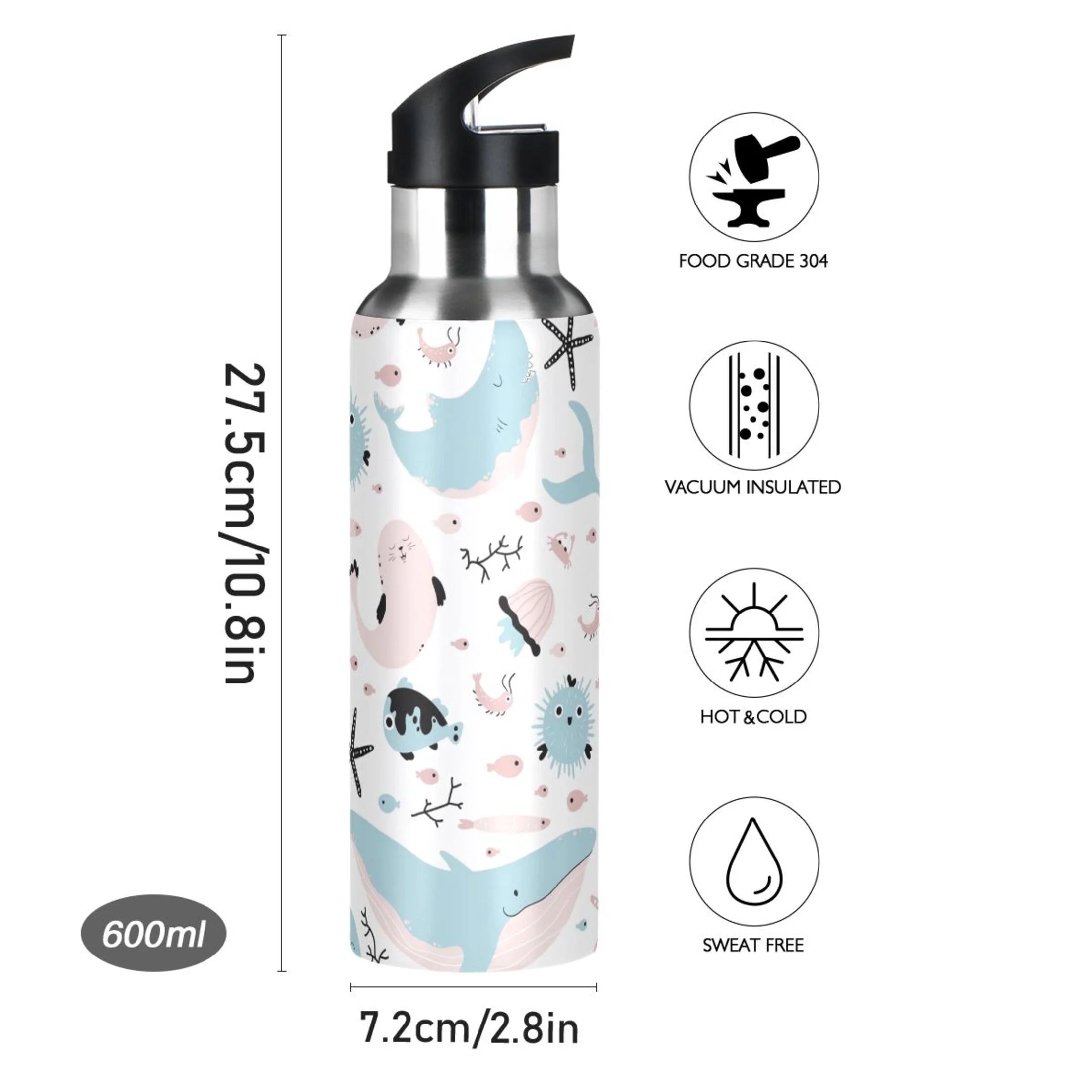 Stainless Steel Insulated Vacuum Flask Water Bottle with Straw Lid G68000