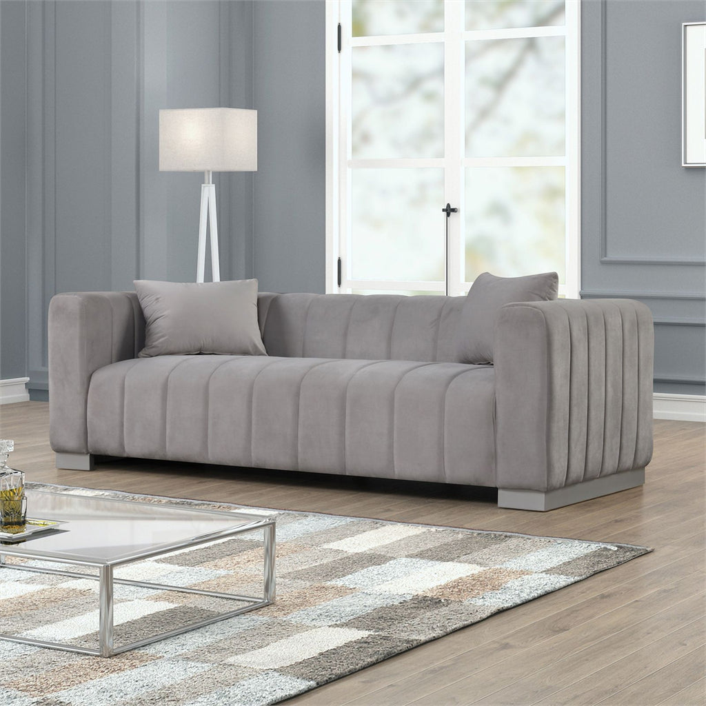 Light Gray Velvet Fabric Sofa and Chair Set K62609