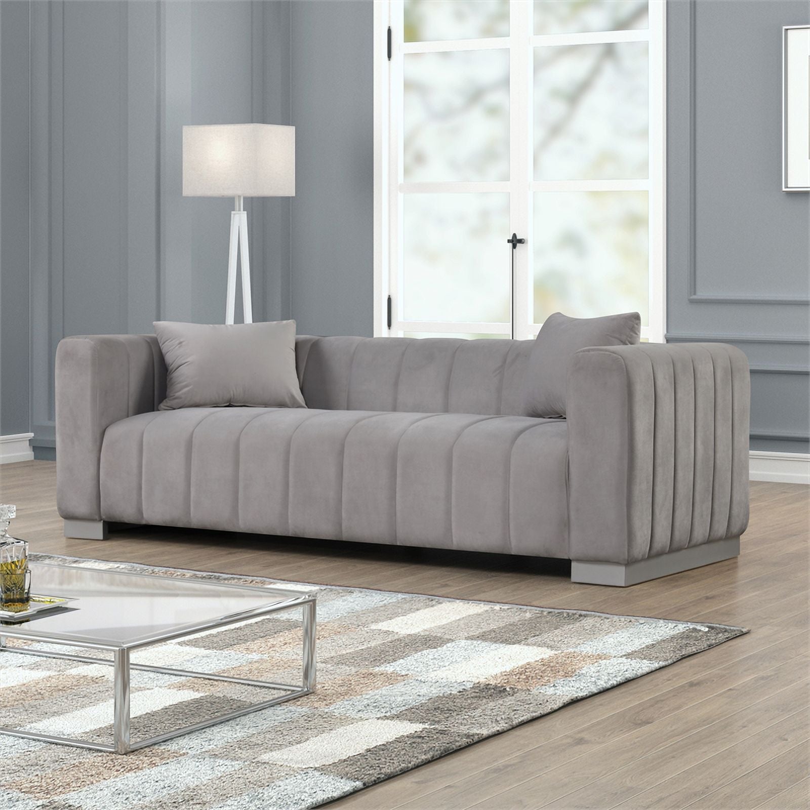 Light Gray Velvet Fabric Sofa and Chair Set K62609