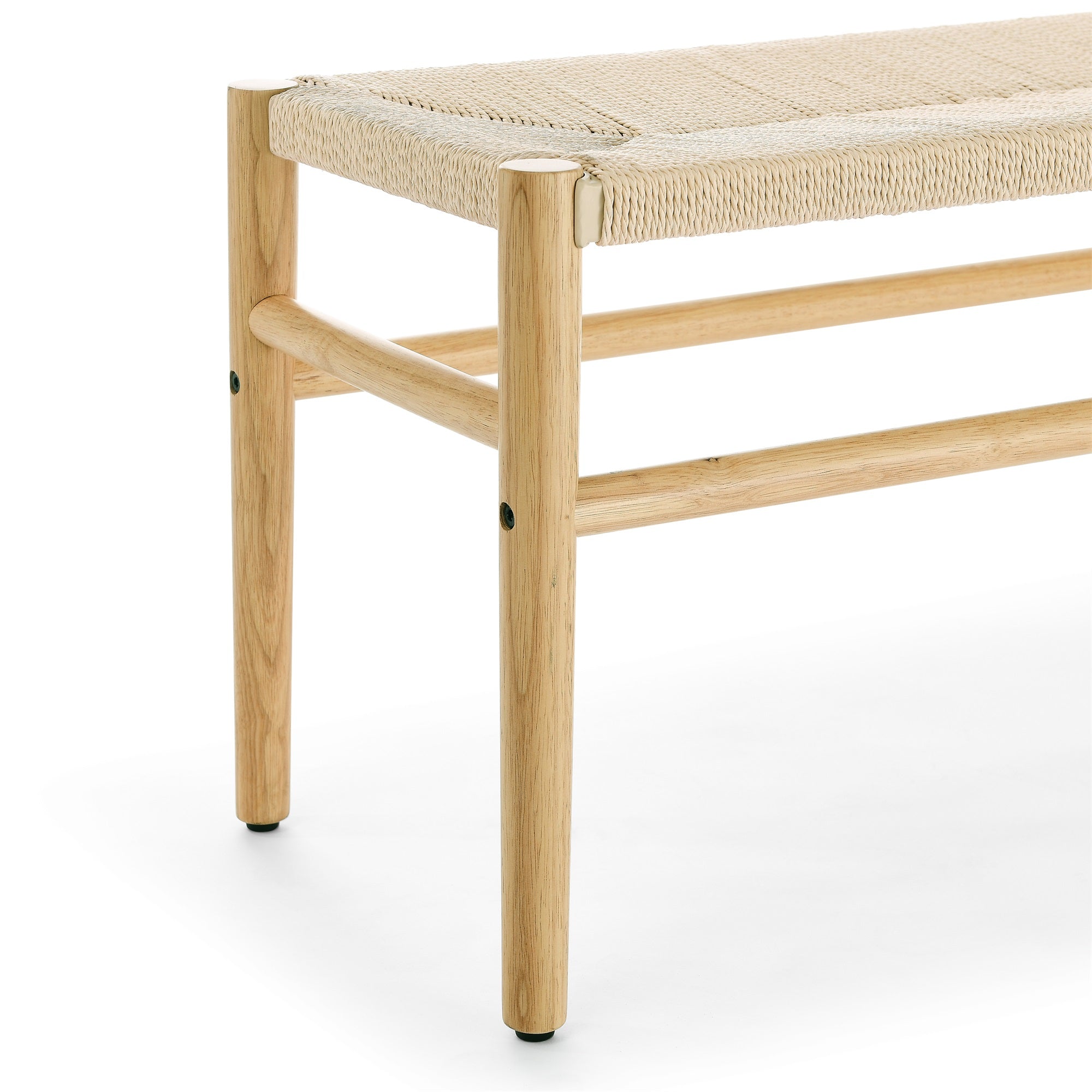 Indoor Entryway Bench with Paper Cord Ottoman, Rubber Wood Legs U4141