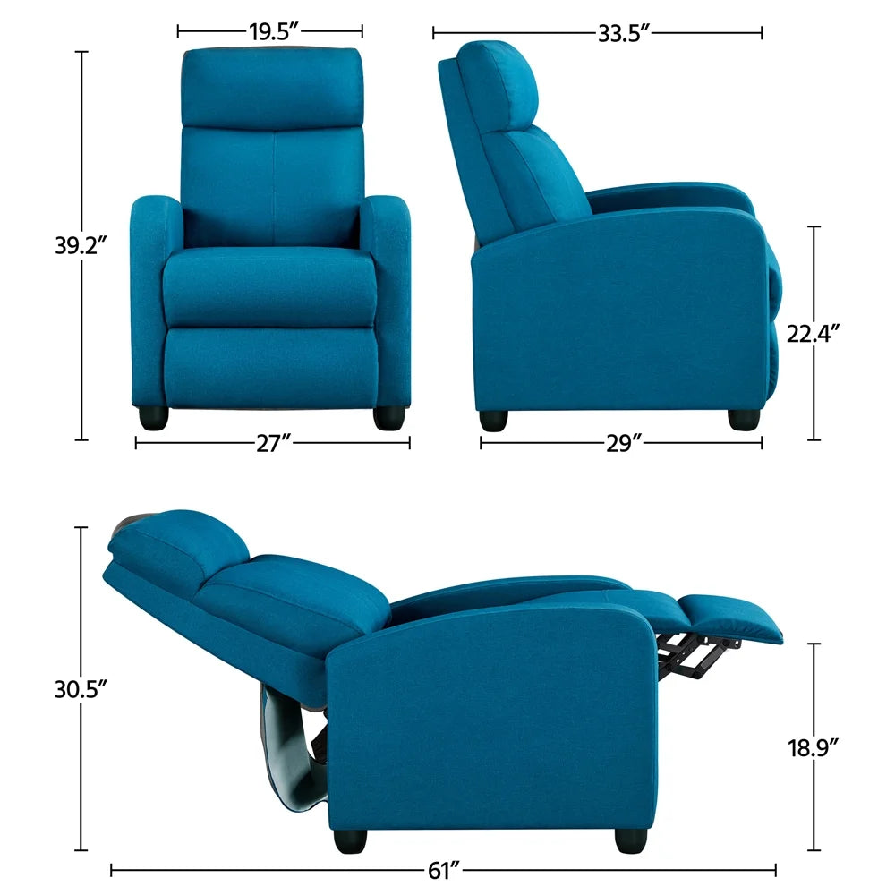 Blue Upholstered Fabric Recliner Chair with Footrest K906