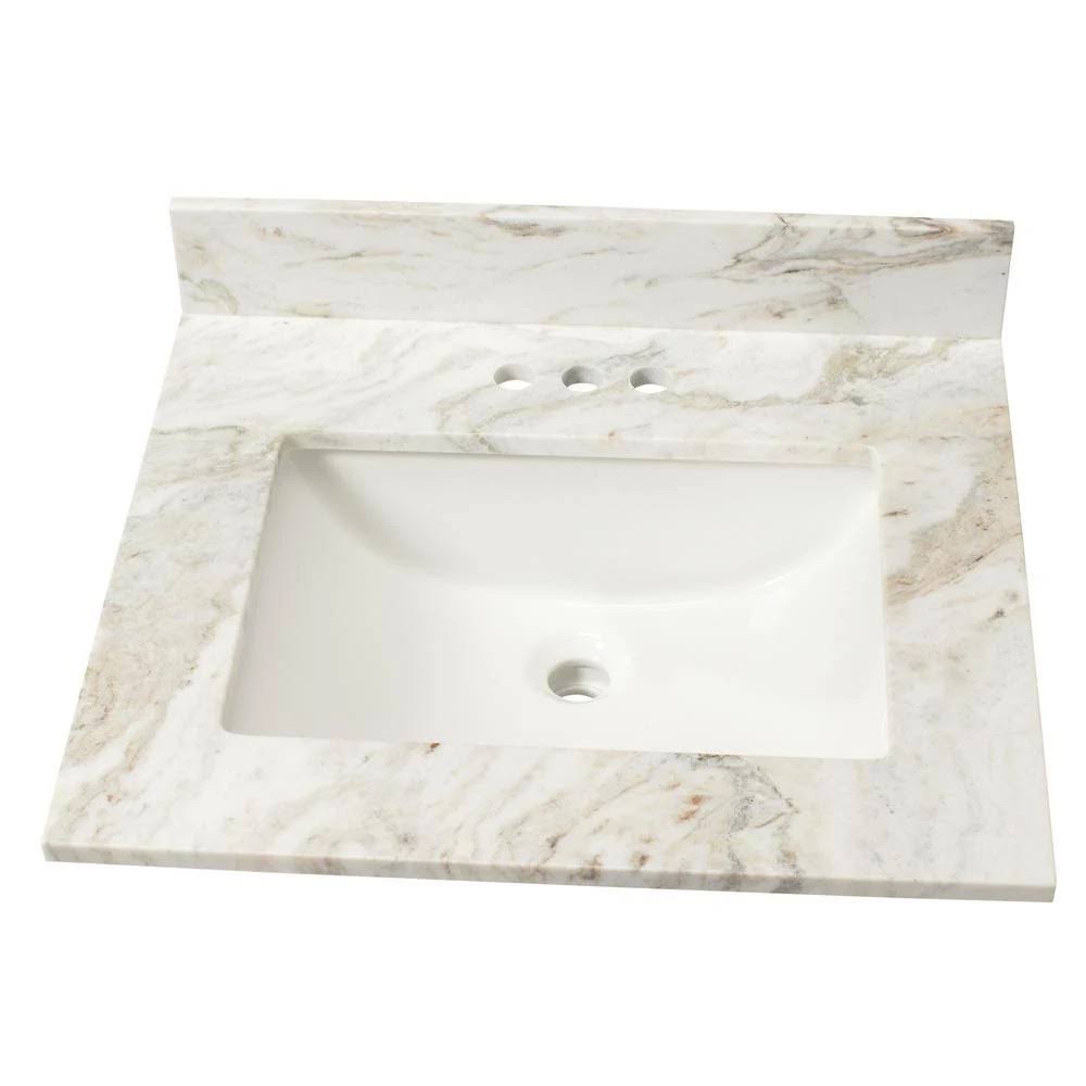 Marble Single Sink Vanity Top with White Sink M127