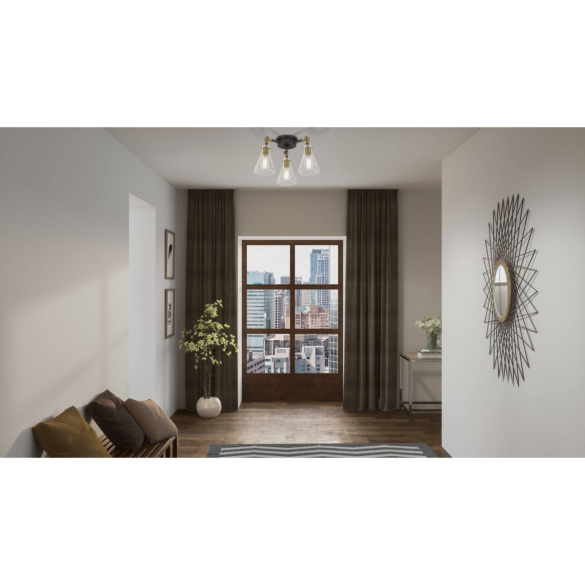 3 Light Semi-Flush Mount Western Bronze C88607