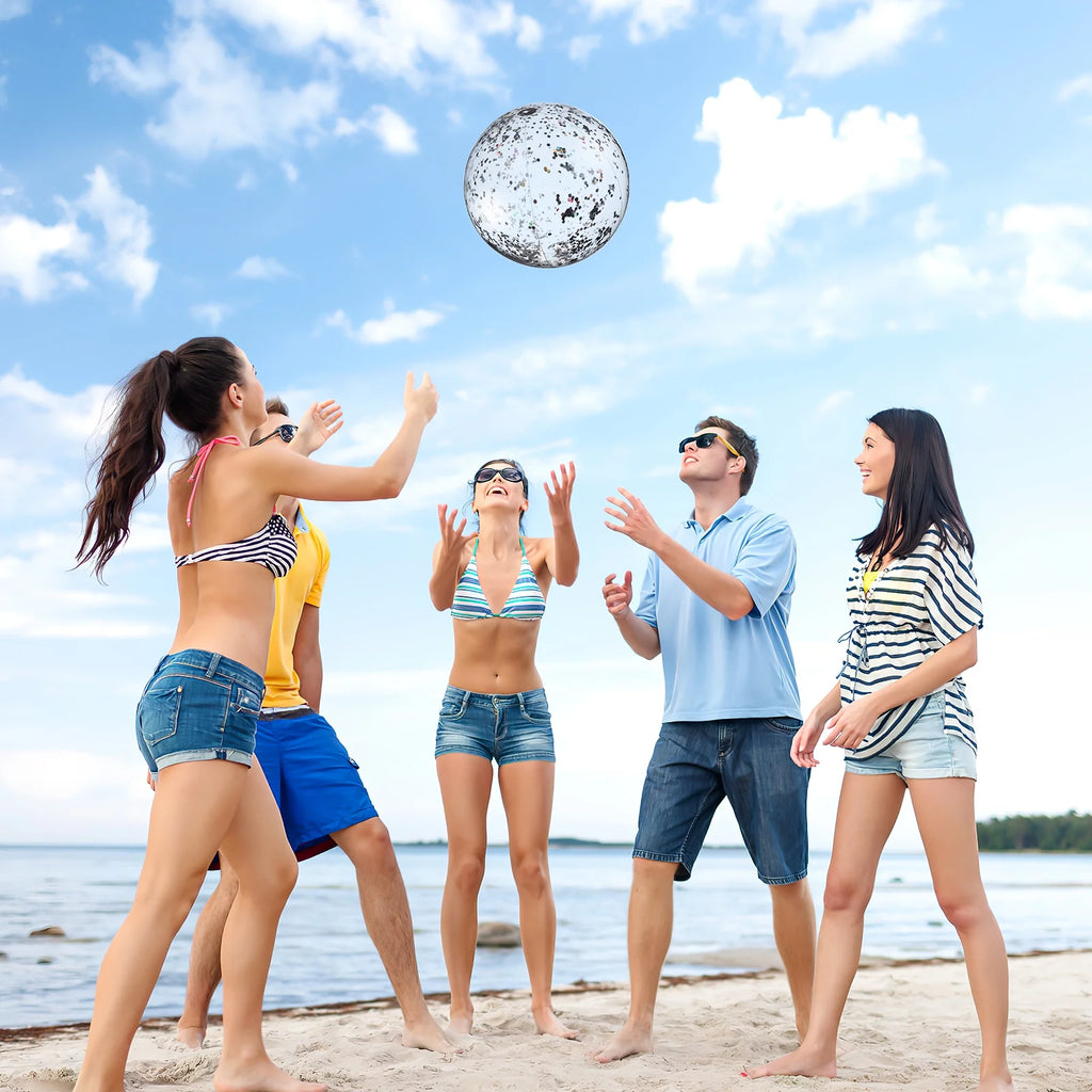 2 Pcs Glitter Confetti Inflatable Beach Balls with Air Pump L957