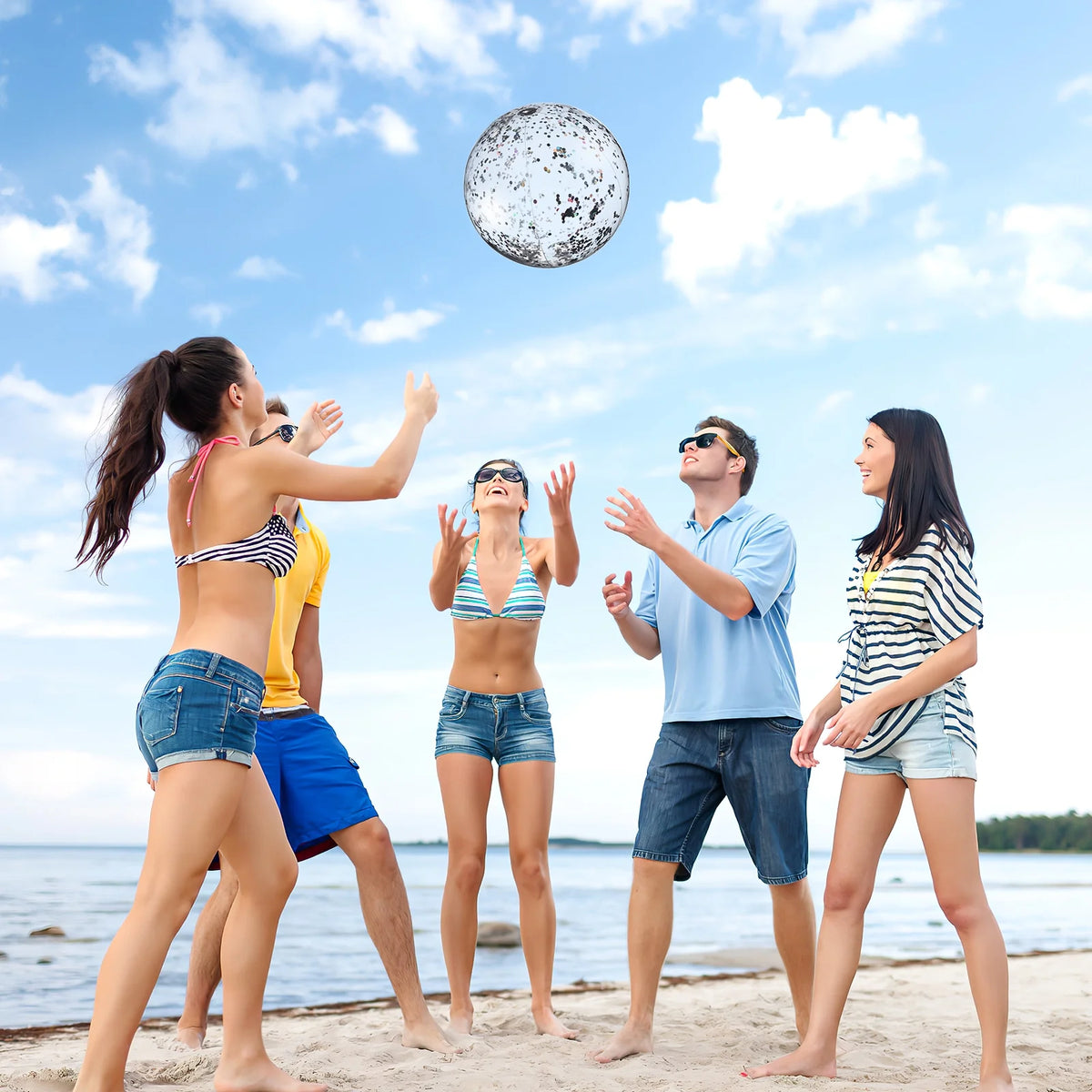 2 Pcs Glitter Confetti Inflatable Beach Balls with Air Pump L957