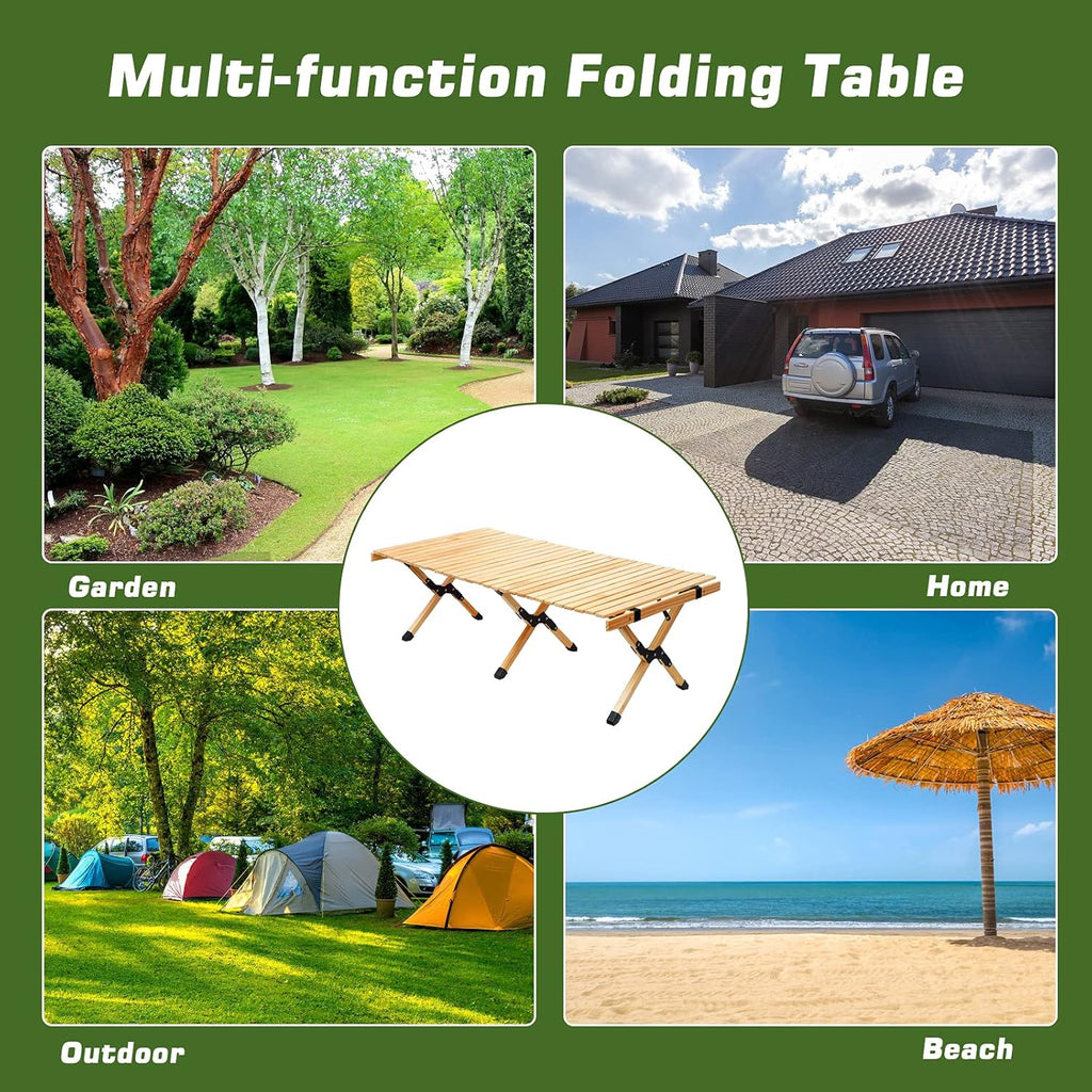 Portable Folding Wooden Camping Table with Carry Bag N99947