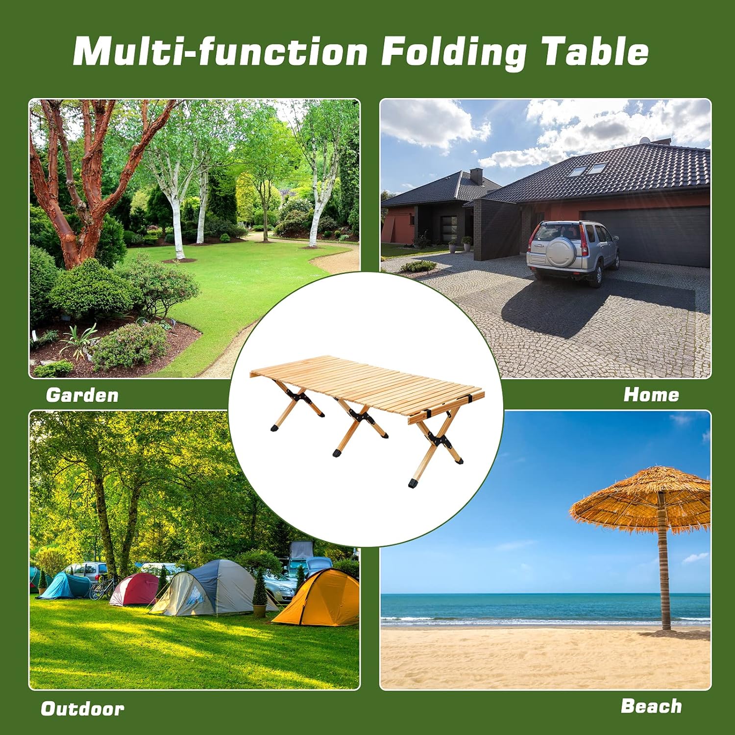 Portable Folding Wooden Camping Table with Carry Bag N99947