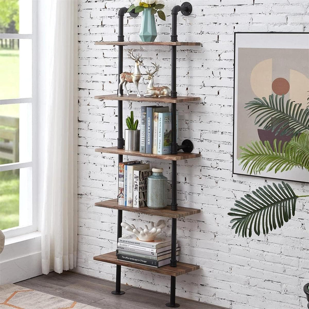 Rustic Industrial 5-Shelf Ladder Bookcase Z9834