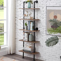 Rustic Industrial 5-Shelf Ladder Bookcase Z9834