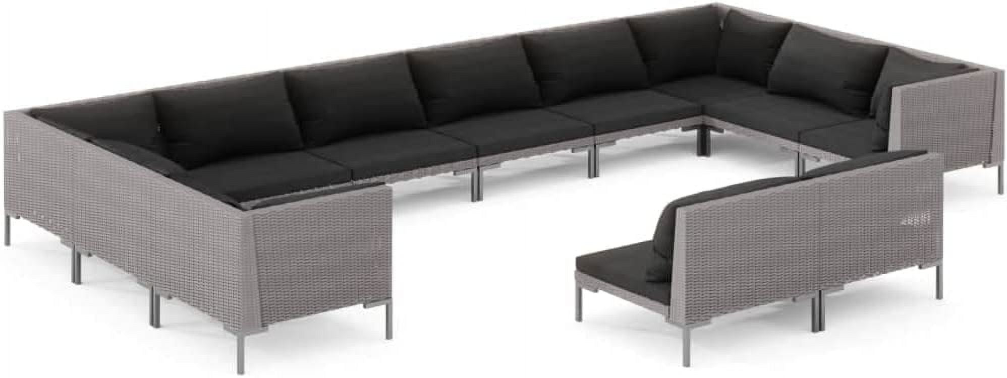 12 Piece Poly Rattan Patio Lounge Set with Cushions Dark Gray Q1709