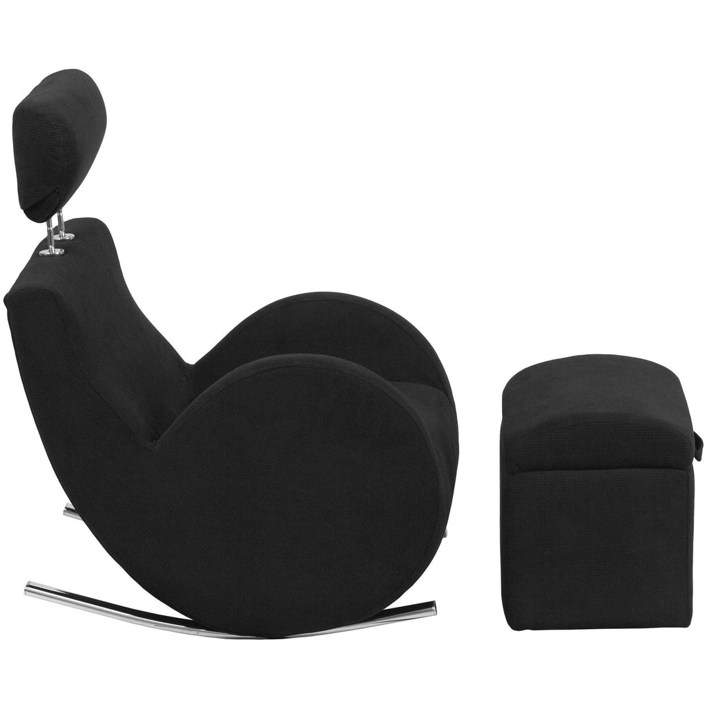 Black Fabric Rocking Chair with Storage Ottoman J87730